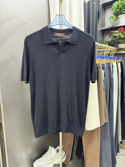 LP Italy 25ss solid color V lapel knitted sweater casual short-sleeved polo shirt
