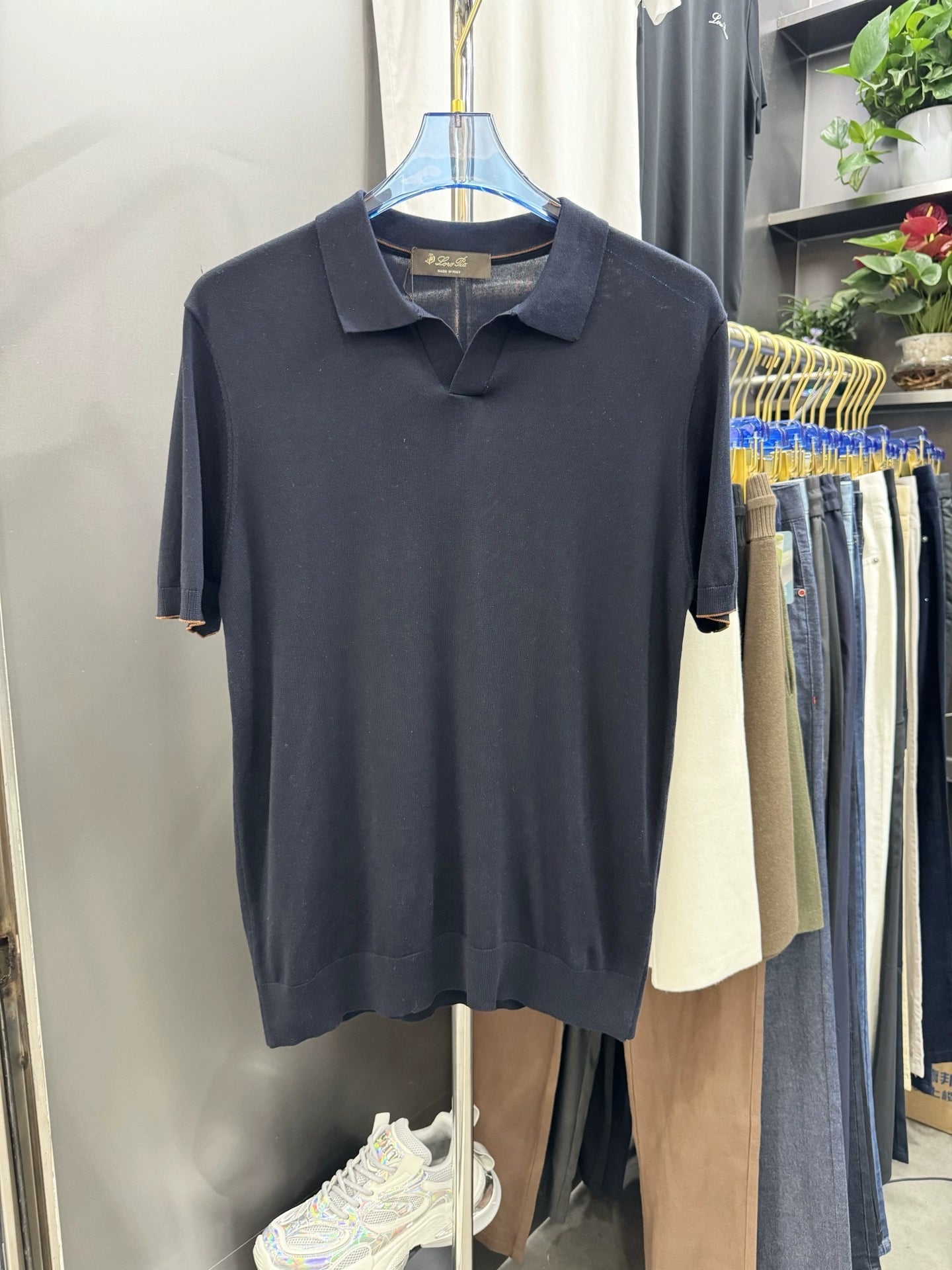 LP Italy 25ss solid color V lapel knitted sweater casual short-sleeved polo shirt