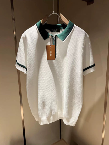 LP Italy 25ss comfortable lapel zipper knitted polo shirt men's casual short sleeves