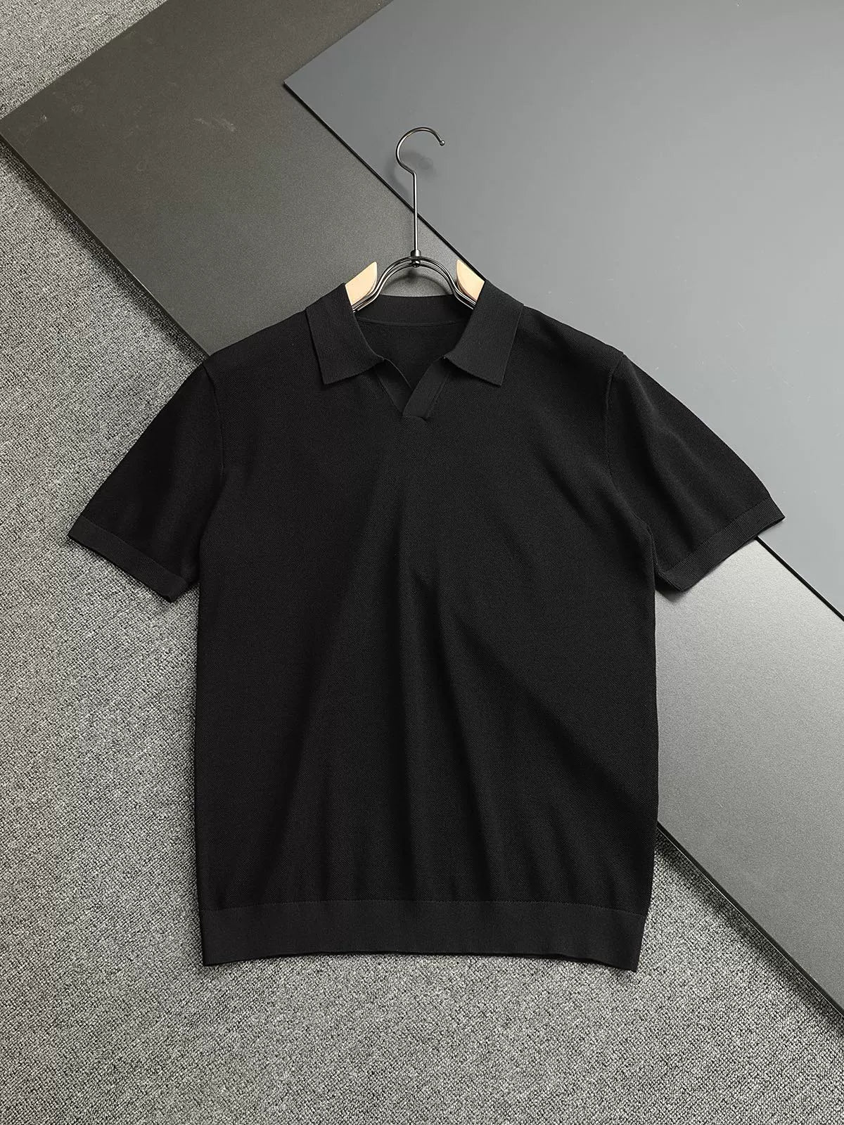 LP Italy 25ss simple business fashion solid color men's V lapel polo shirt short sleeve