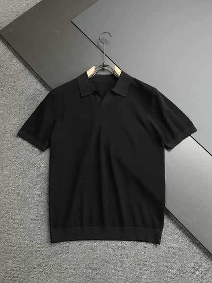 LP Italy 25ss simple business fashion solid color men's V lapel polo shirt short sleeve