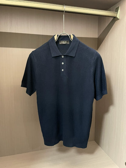 LP Italy 25ss solid color lapel men's casual ribbed knitted short-sleeved polo shirt