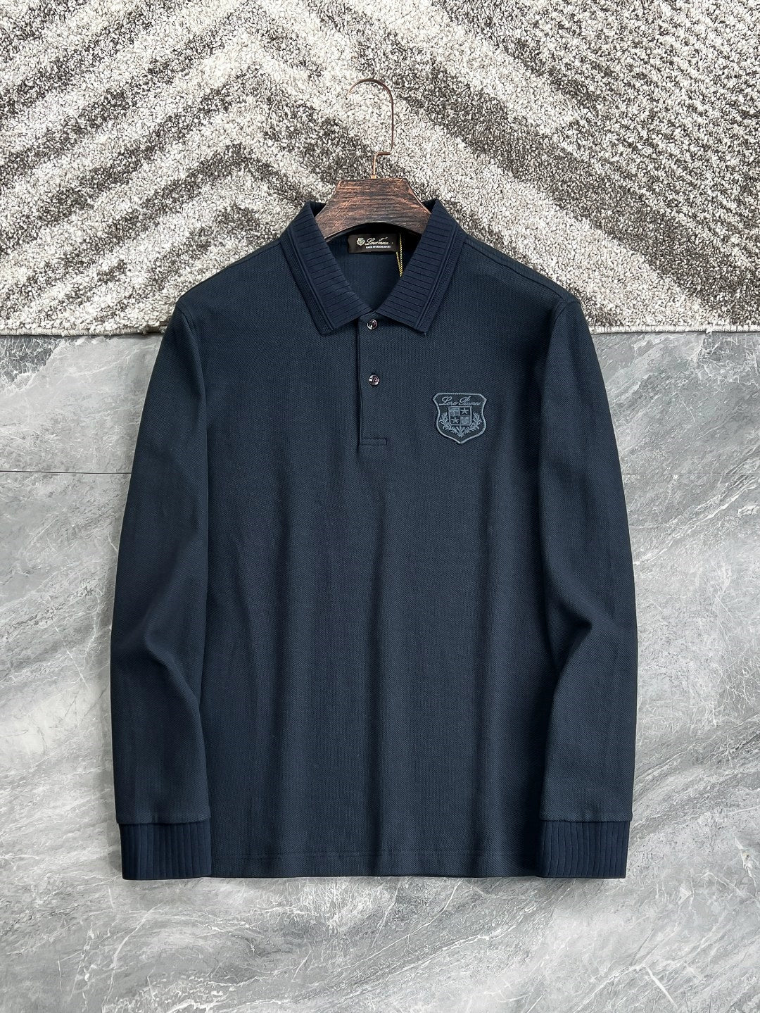 LP Italy 25ss business comfort pearl cotton badge casual lapel polo shirt long sleeve