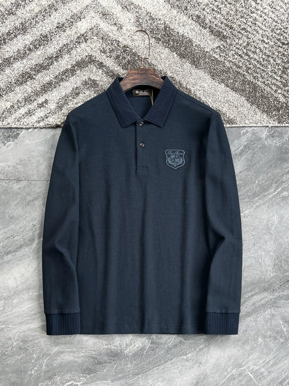 LP Italy 25ss business comfort pearl cotton badge casual lapel polo shirt long sleeve