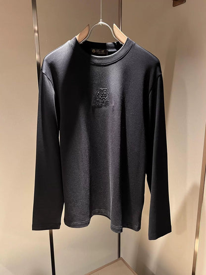 LP Italian Versatile Embroidered Crew Neck Bottom Shirt Men's Comfortable Breathable Casual Long Sleeve T-Shirt