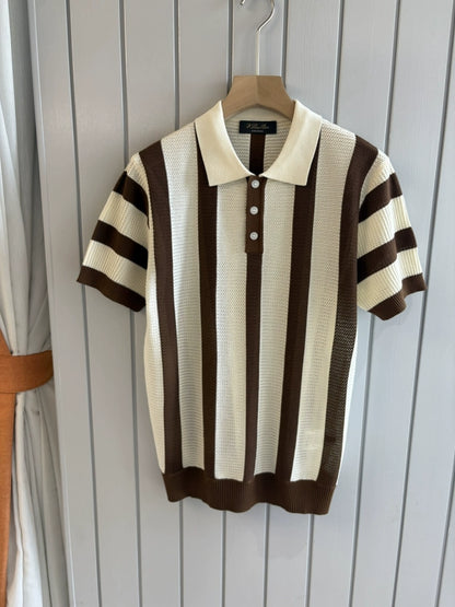 LP Italy 25ss hollow lapel knitted sweater men's casual short-sleeved polo shirt