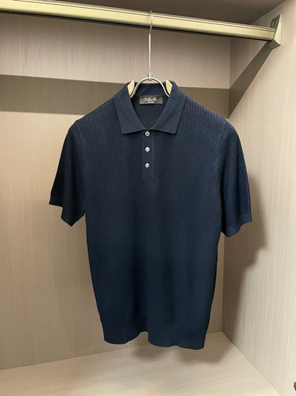 LP Italy 25ss solid color lapel men's casual ribbed knitted short-sleeved polo shirt