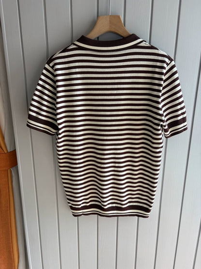 LP Italy 25ss striped V lapel knitted sweater men's casual short-sleeved polo shirt