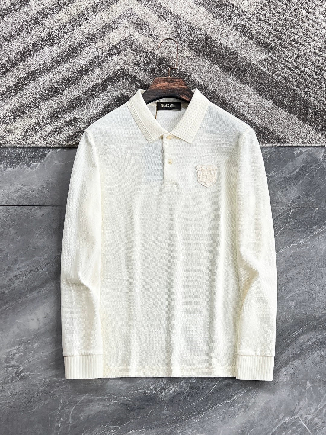LP Italy 25ss business comfort pearl cotton badge casual lapel polo shirt long sleeve
