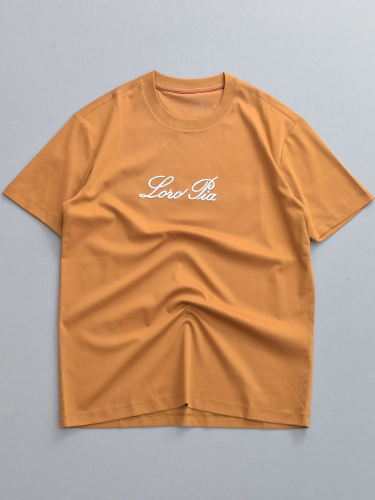 LP Italy 25Ss Letter Mercerized Cotton Crew Neck Half Sleeve Men's Casual Short Sleeve T-Shirt
