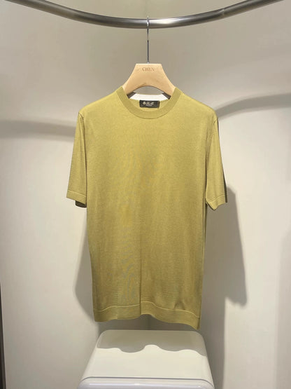 LP Italy 25ss Solid Color Comfortable Crew Neck Knitted Sweater Men's Casual Short Sleeve T-Shirt
