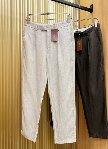 LP Italy 25ss business solid color straight trousers men's linen slacks