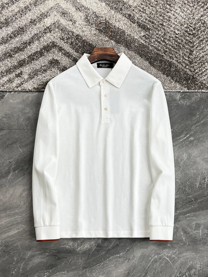 LP Italy 25ss simple business pearl cotton lapel men's casual long-sleeved polo shirt