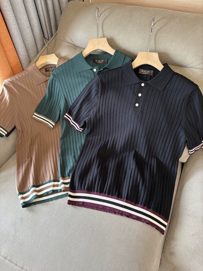 LP Italy 25ss business lapel knitted sweater men's casual polo shirt short sleeve