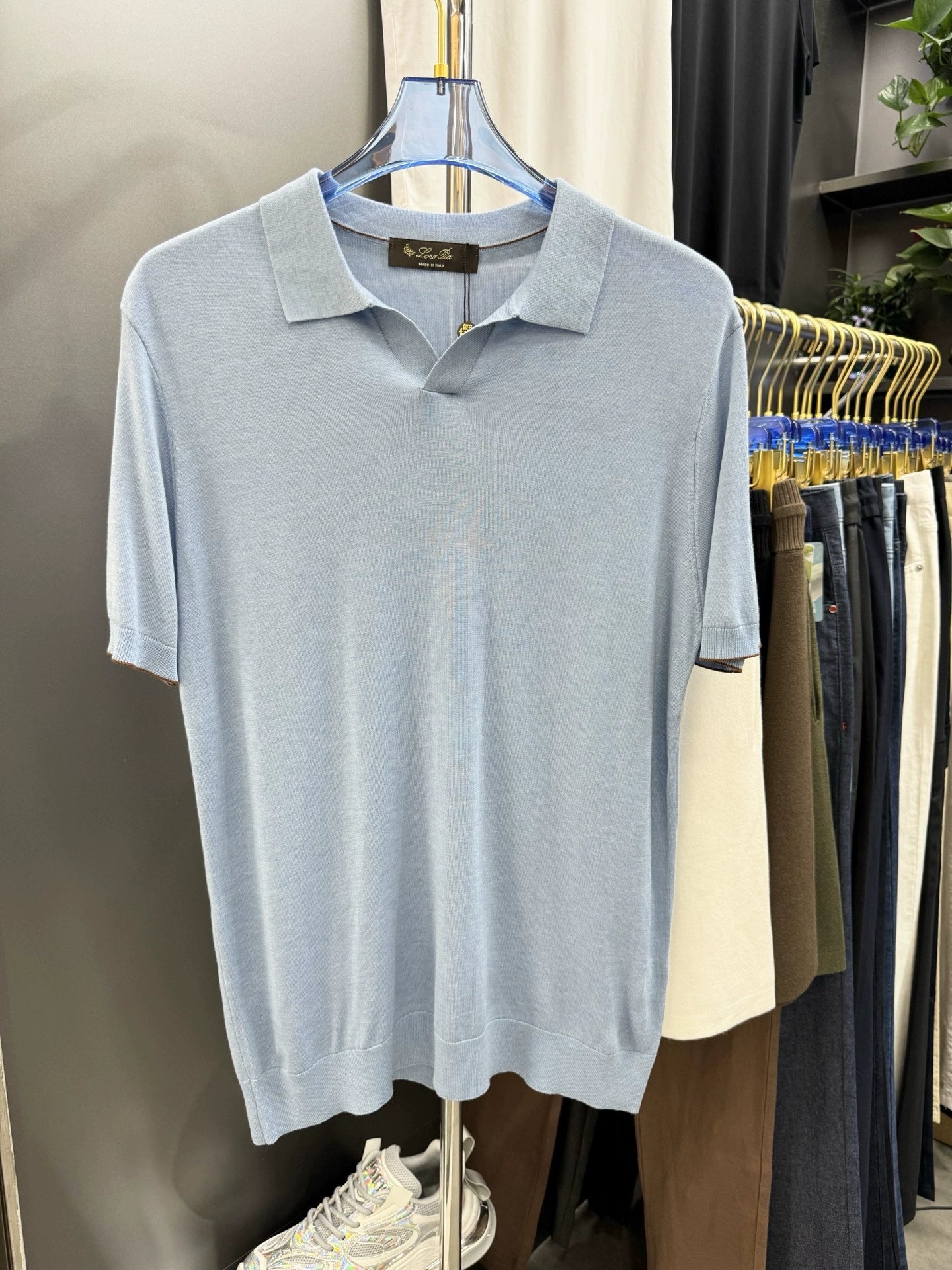 LP Italy 25ss solid color V lapel knitted sweater casual short-sleeved polo shirt