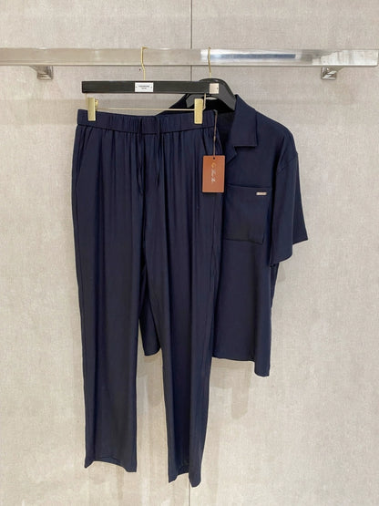 LP Italian 25ss Tencel Hemp Short Sleeve Shirt Straight Casual Pants Men's Suit