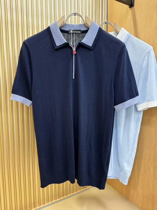 قميص بولو كاجوال بأكمام قصيرة وسحاب نصفي من Kiton 25ss 