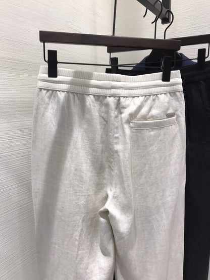 LP Italian Old Money Fengtencel Linen Straight Drawstring Elastic Waist Casual Pants