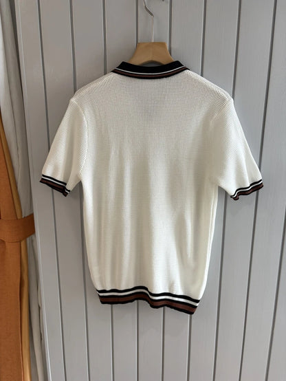 LP Italian cashmere mixed mulberry silk business simple lapel short-sleeved old money wind knitted POLO shirt