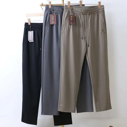 LP Embroidered Badge Solid Color Straight Drawstring Sports Jogging Casual Pants