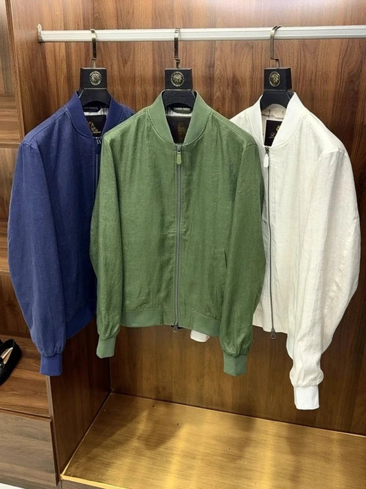 LP Linen Jacket Vintage Baseball Collar Solid Color Men's Jacket