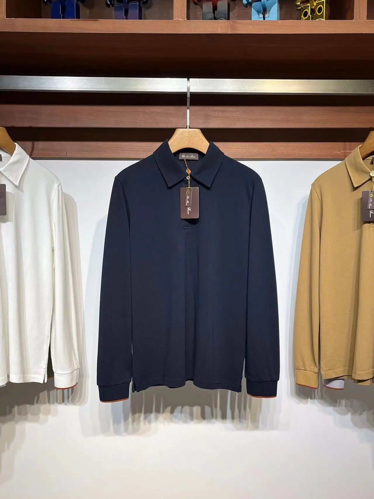 LP Casual Pearl Cotton Lapel Long Sleeve Men's POLO Shirt