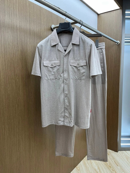 قميص Kiton 25ss old money wind lapel سترة مستقيمة وبنطال مطاطي بدلة كاجوال 