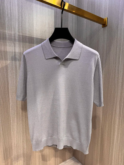 LP Italy 25ss solid color knitted sweater casual V lapel short-sleeved polo shirt