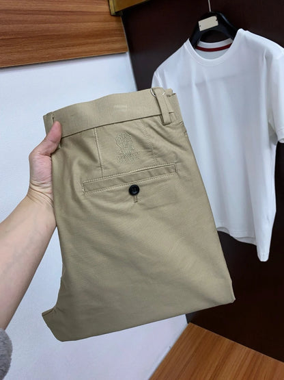 بنطلون كاجوال BC old money wind 25ss slim-fit مطرز صغير مستقيم بسيط بلون سادة 