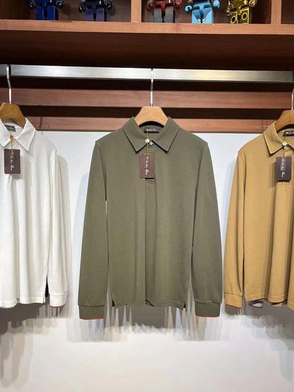 LP Casual Pearl Cotton Lapel Long Sleeve Men's POLO Shirt