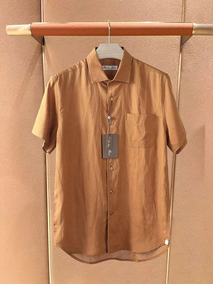LP Italian Pocket Linen Casual Short Sleeve Breathable Shirt