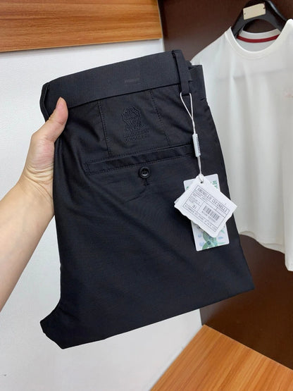 بنطلون كاجوال BC old money wind 25ss slim-fit مطرز صغير مستقيم بسيط بلون سادة 