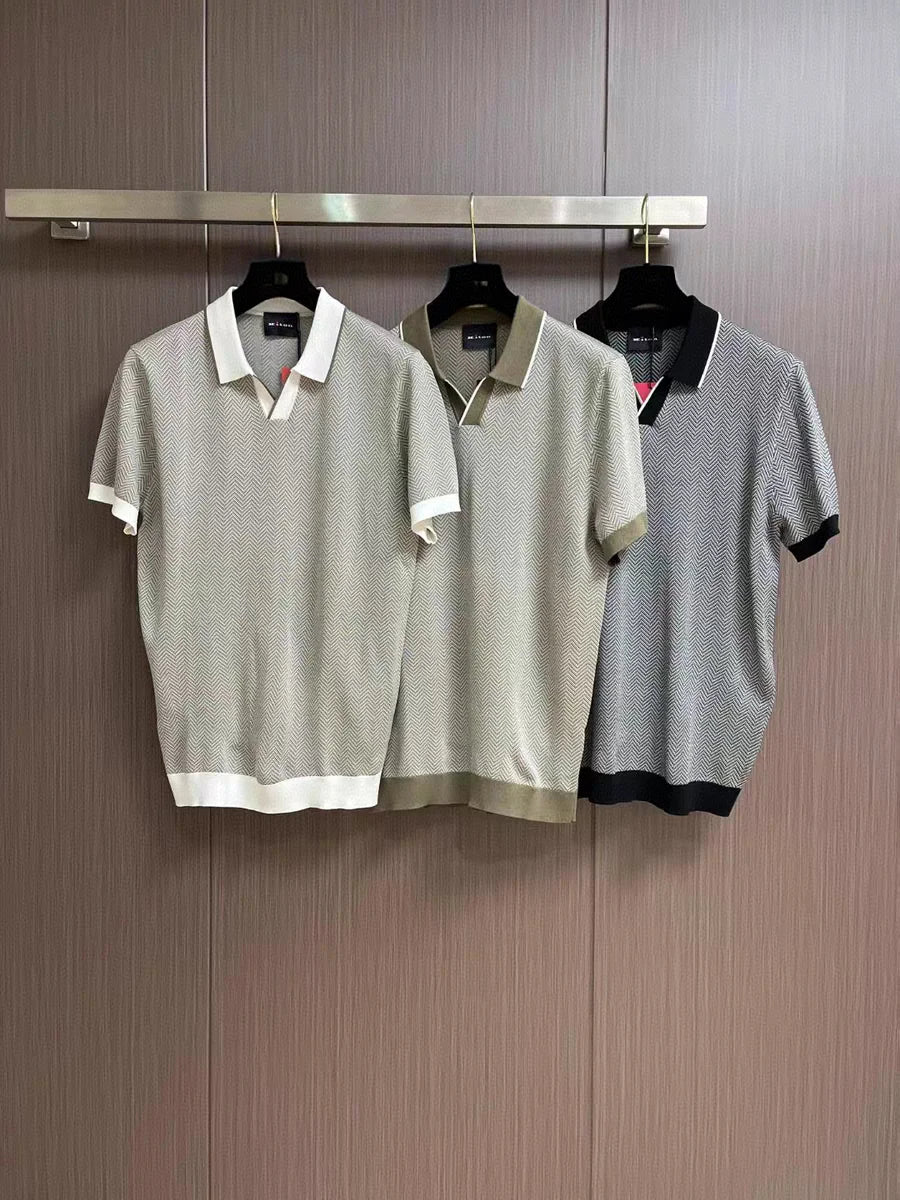 قميص بولو كاجوال بأكمام قصيرة من Kiton Italian 25ss مصنوع من مزيج القطن والحرير