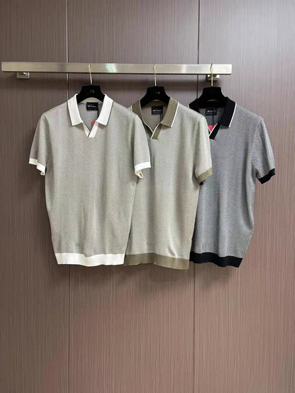 قميص بولو كاجوال بأكمام قصيرة من Kiton Italian 25ss مصنوع من مزيج القطن والحرير