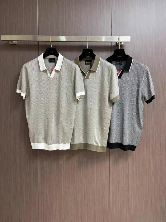 قميص بولو كاجوال بأكمام قصيرة من Kiton Italian 25ss مصنوع من مزيج القطن والحرير