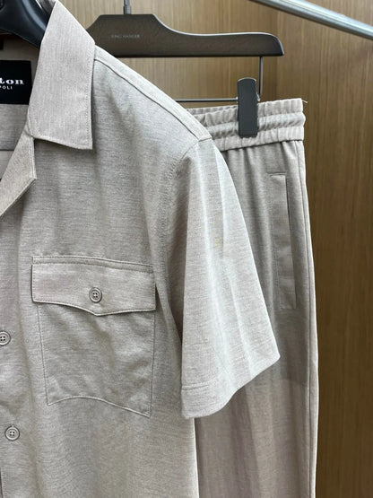 قميص Kiton 25ss old money wind lapel سترة مستقيمة وبنطال مطاطي بدلة كاجوال 