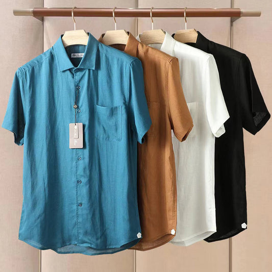 LP Italian Pocket Linen Casual Short Sleeve Breathable Shirt
