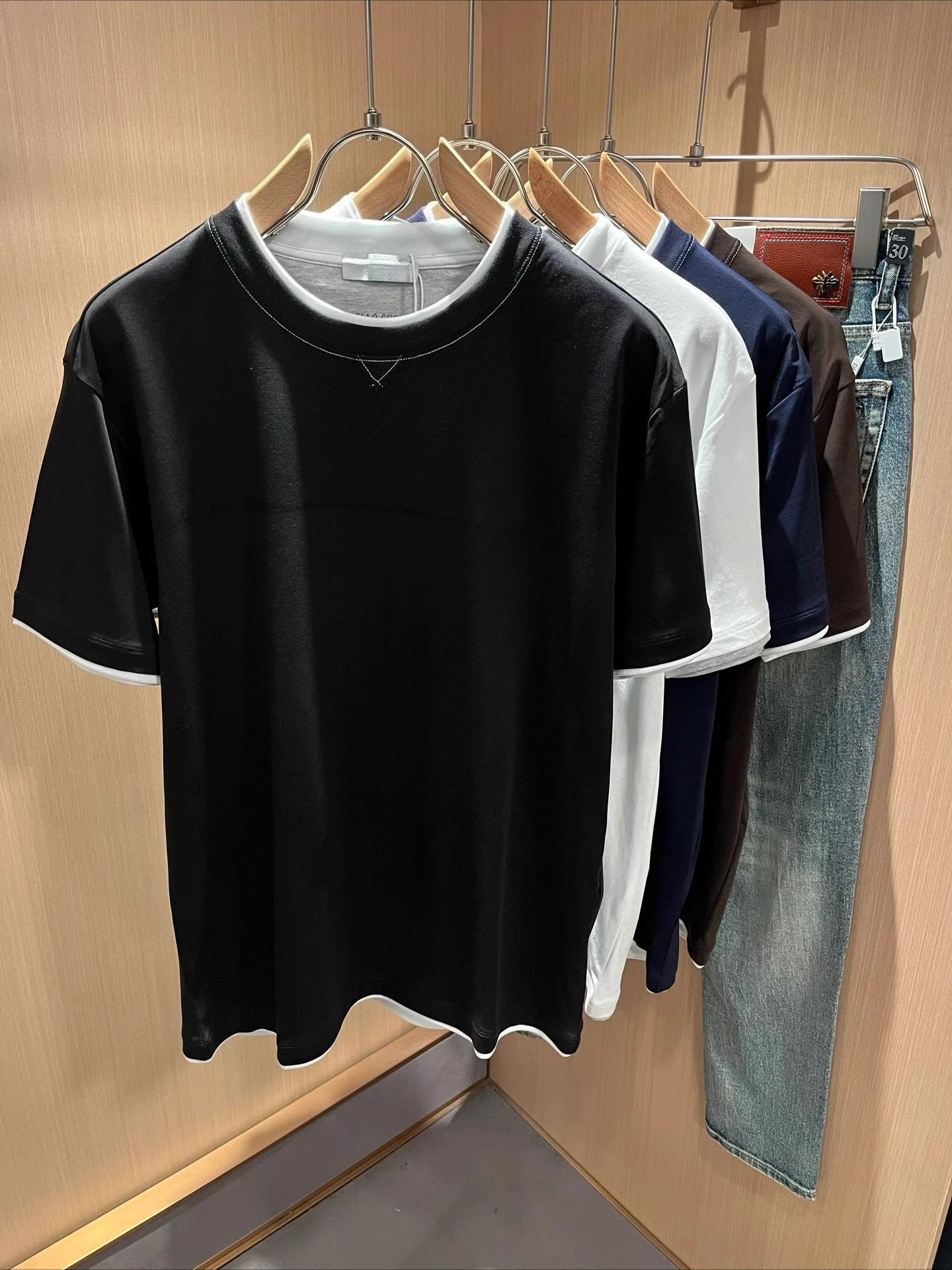 BC Italy 25ss long-staple cotton breathable fake two-piece casual old money wind short-sleeved T-shirt