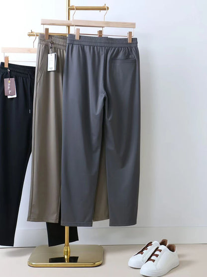 LP Embroidered Badge Solid Color Straight Drawstring Sports Jogging Casual Pants