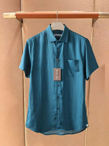 LP Italian Pocket Linen Casual Short Sleeve Breathable Shirt