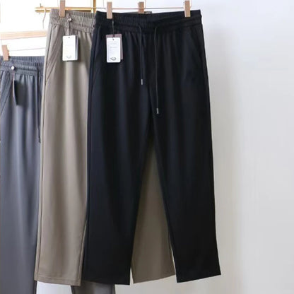 LP Embroidered Badge Solid Color Straight Drawstring Sports Jogging Casual Pants