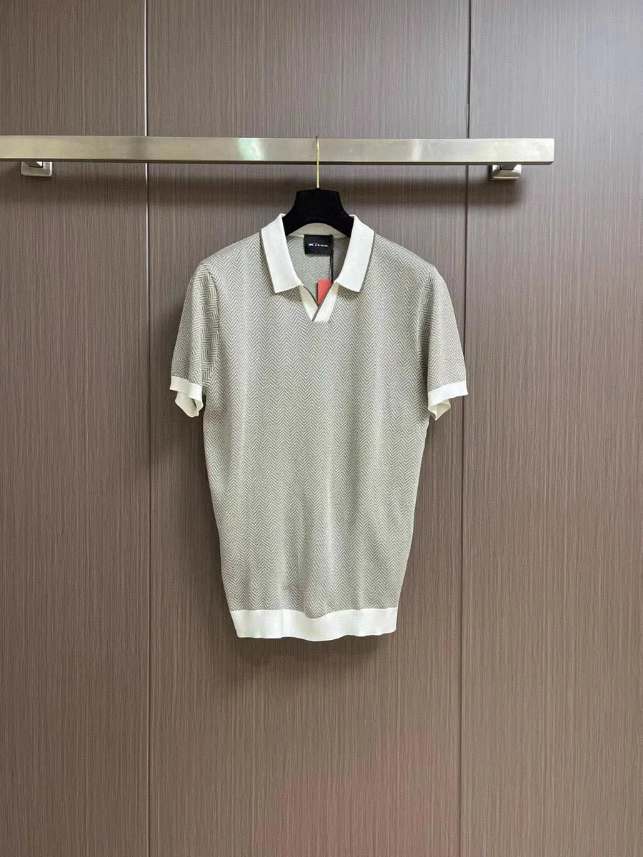 قميص بولو كاجوال بأكمام قصيرة من Kiton Italian 25ss مصنوع من مزيج القطن والحرير