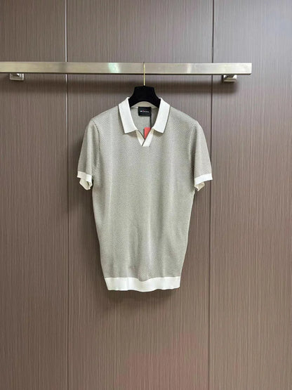 قميص بولو كاجوال بأكمام قصيرة من Kiton Italian 25ss مصنوع من مزيج القطن والحرير