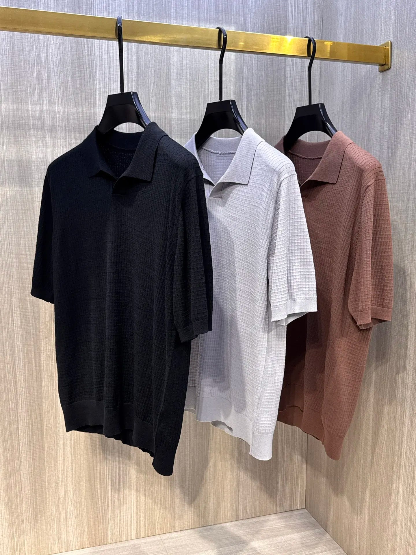 LP Italy 25ss solid color knitted sweater casual V lapel short-sleeved polo shirt