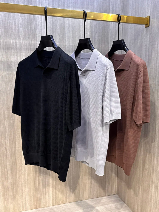 LP Italy 25ss solid color knitted sweater casual V lapel short-sleeved polo shirt