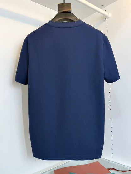 LP Italian solid color pocket embroidery old money wind round neck short sleeve casual T-shirt