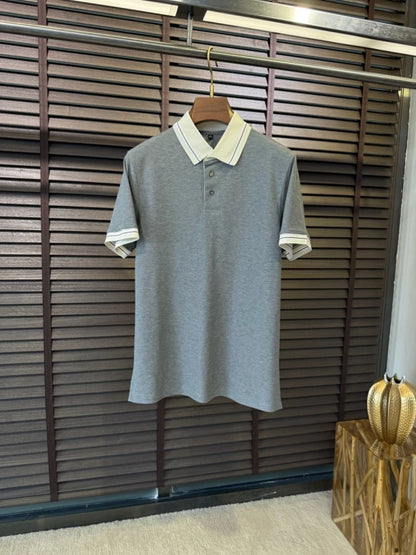 BC Italian letter badge contrasting pearl cotton lapel polo shirt