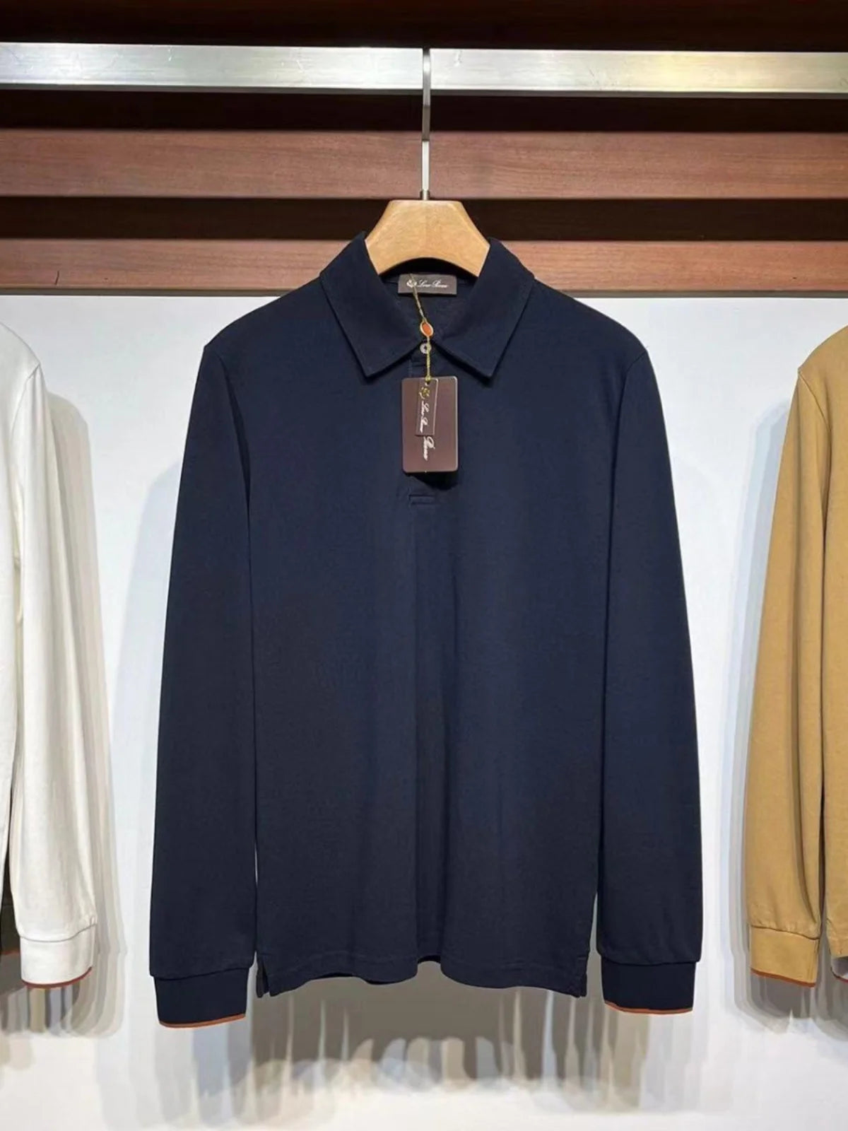 LP Casual Pearl Cotton Lapel Long Sleeve Men's POLO Shirt