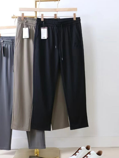 LP Embroidered Badge Solid Color Straight Drawstring Sports Jogging Casual Pants