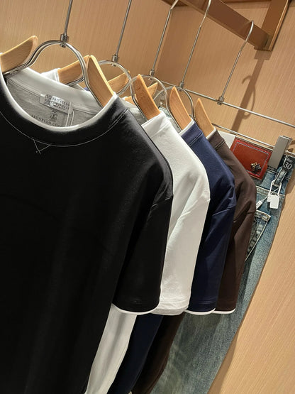 BC Italy 25ss long-staple cotton breathable fake two-piece casual old money wind short-sleeved T-shirt